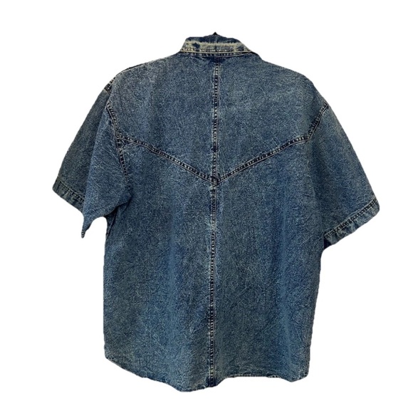 VTG 80’s Short Sleeve Acid Wash Denim Beaded & Embellished Button Up Shirt M - Picture 3 of 11